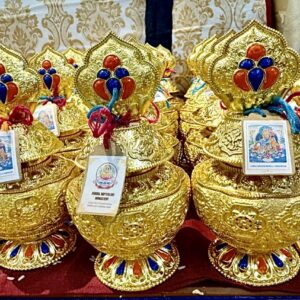 treasure vase of guru orgyen norla gold plated metal with gemstones