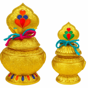 treasure vase of guru orgyen norla gold plated metal with gemstones