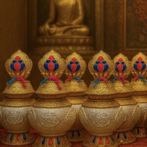 treasure vase of guru orgyen norla gold plated metal with gemstones