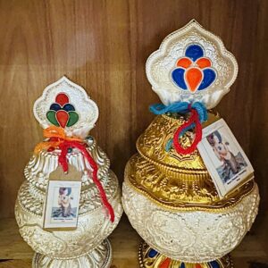 treasure vase of guru orgyen norla gold plated metal with gemstones