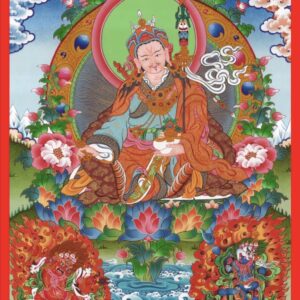 Guru Rinpoche Padmasambhava thangka art print with wrathful protector figures, inspired by Himalayan Tibetan Buddhist painting
