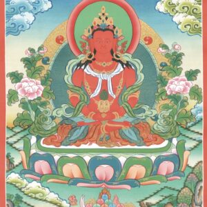 Amitabha Buddha thangka art print symbolizing infinite light and compassion in Tibetan Buddhism