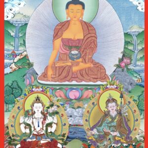 High-quality Shakyamuni Buddha thangka art print inspired by Himalayan Buddhist painting