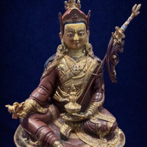 handcrafted guru rinpoche copper statue – 24k gold gilded padmasambhava buddhist statue (33cm)