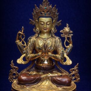 handcrafted guru rinpoche copper statue – 24k gold gilded padmasambhava buddhist statue (33cm)