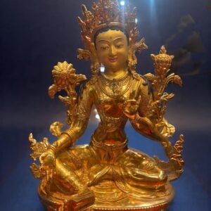 handcrafted guru rinpoche copper statue – 24k gold gilded padmasambhava buddhist statue (33cm)