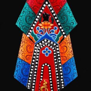 Hand-painted wooden Wrathful Dakini Throma Nagmo torma for Vajrayana ritual practice