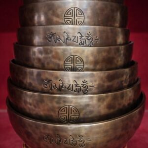 Himalayan 7-metal Tibetan singing bowl set handcrafted in Nepal for chakra healing
