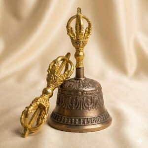 Handcrafted gold-plated Vajra and Bell set Buddhist ritual instruments from the Himalayas