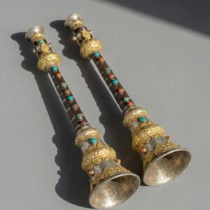 Handmade Tibetan Gyaling set with copper body and gold and silver plated details