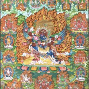 Hayagriva wrathful deity thangka art print with blazing wisdom fire and protector retinue